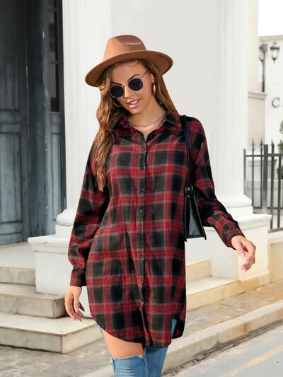 swvws Plaid Button Up Dropped Shoulder Shirt