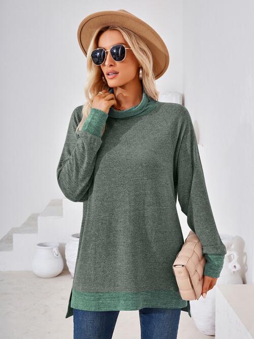 swvws Contrast Mock Neck Long Sleeve T-Shirt