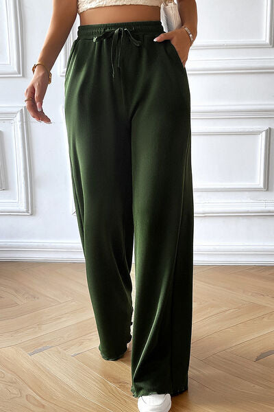 swvws Drawstring Wide Leg Pants with Pocketed