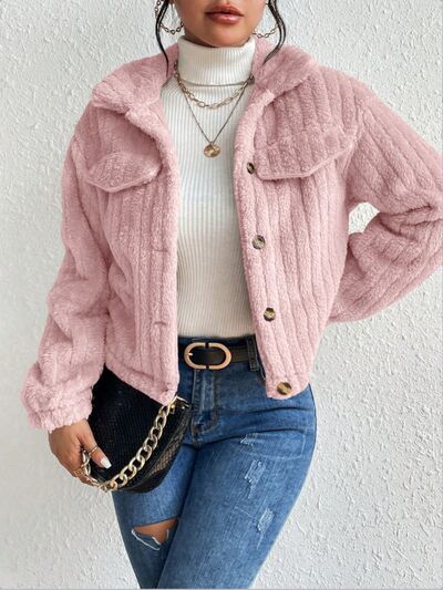 swvws Fuzzy Button Up Collared Neck Jacket