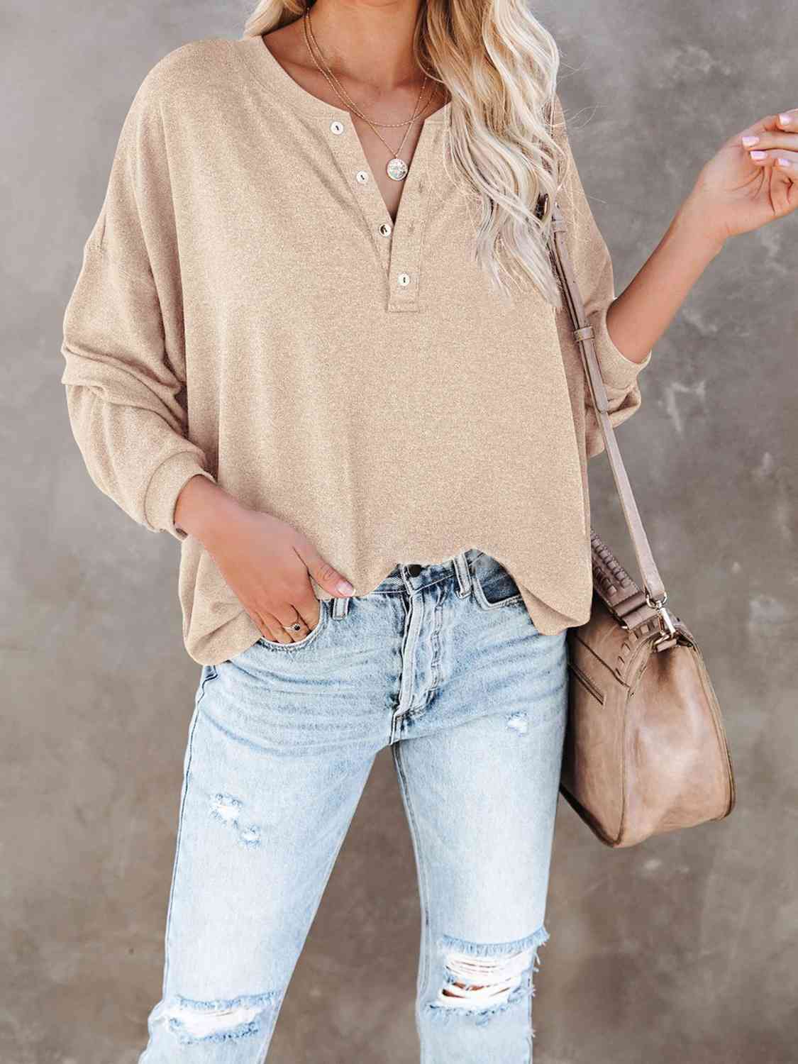 swvws Buttoned Drop Shoulder Top