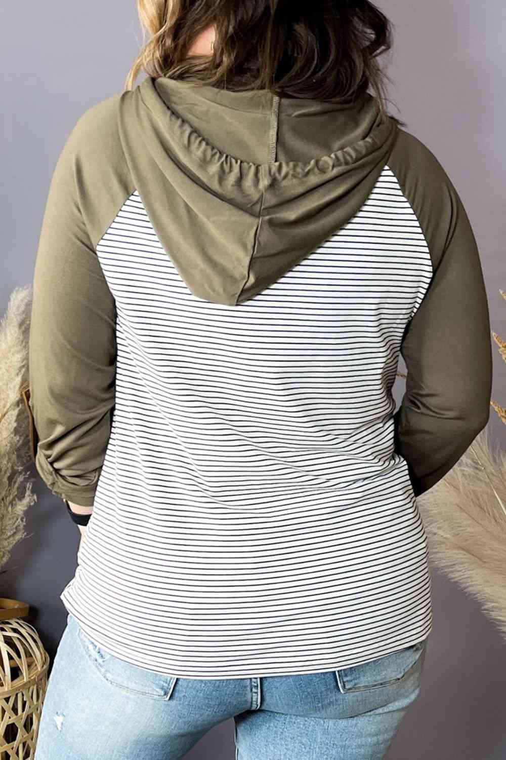 swvws Plus Size Striped Long Sleeve Hoodie