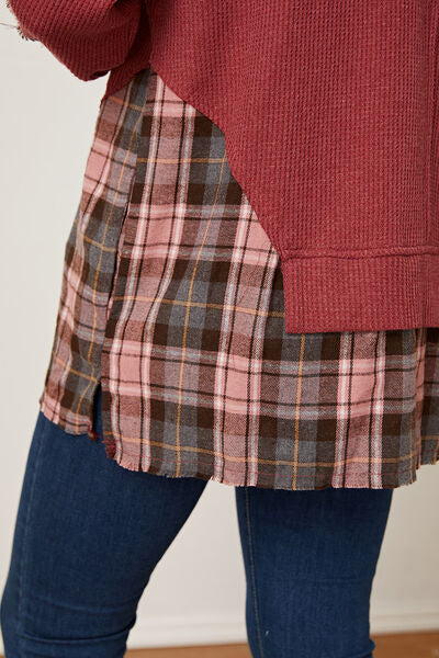 swvws Plaid Round Neck Dropped Shoulder Sweatshirt