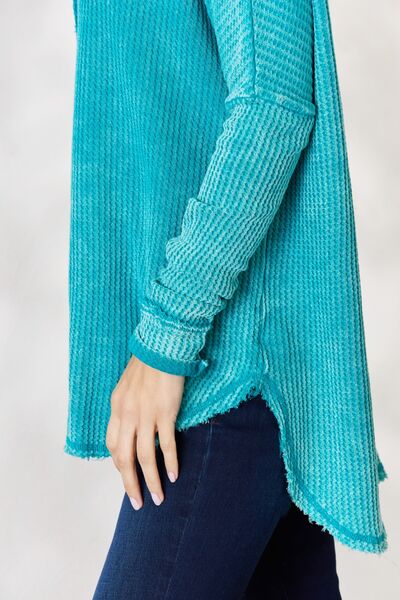 swvws Zenana Oversized Washed Waffle Long Sleeve Top