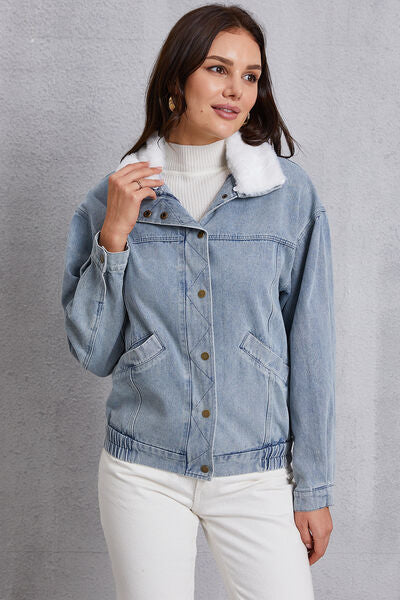 swvws Snap Down Collared Neck Denim Jacket