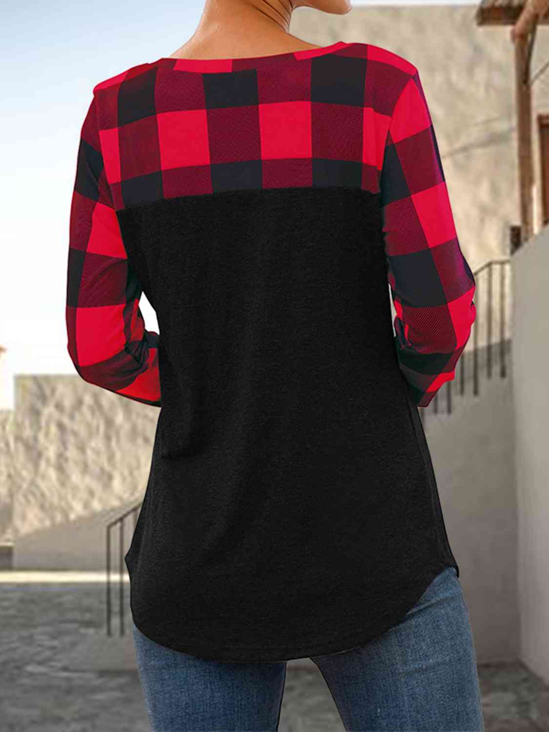 swvws Plaid Round Neck Long Sleeve T-Shirt