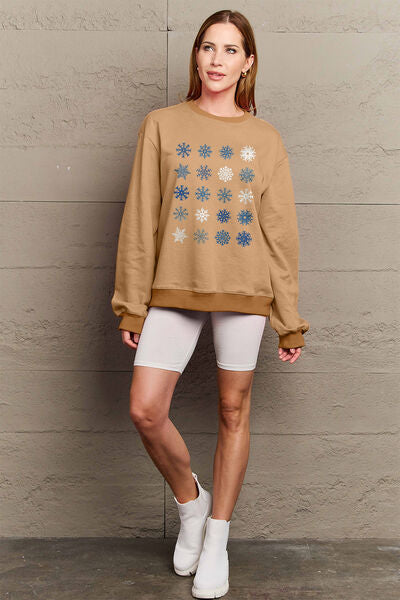 swvws Simply Love Full Size Snowflakes Round Neck Sweatshirt