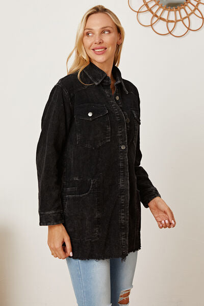 swvws Raw Hem Pocketed Button Up Jacket