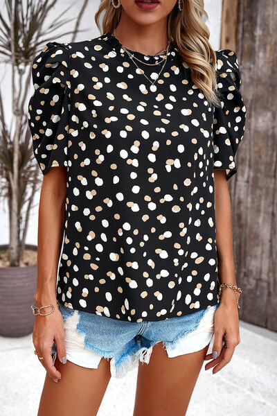 swvws Tied Printed Puff Sleeve Blouse