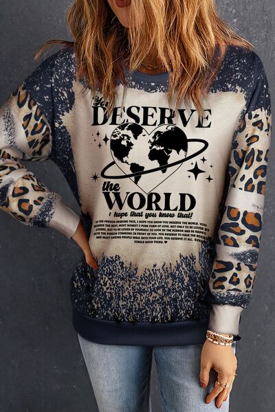 swvws YOU DESERVE THE WORLD Leopard Round Neck Sweatshirt