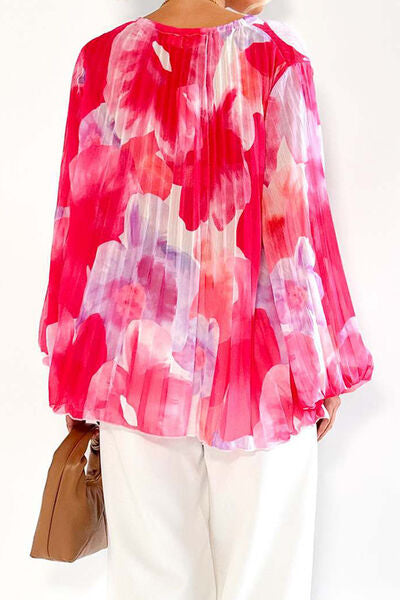 swvws Printed Tie Neck Balloon Sleeve Blouse