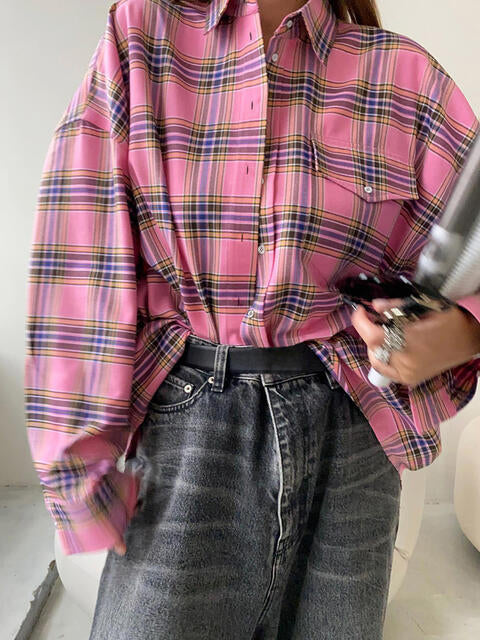 swvws Plaid Collared Neck Long Sleeve Shirt