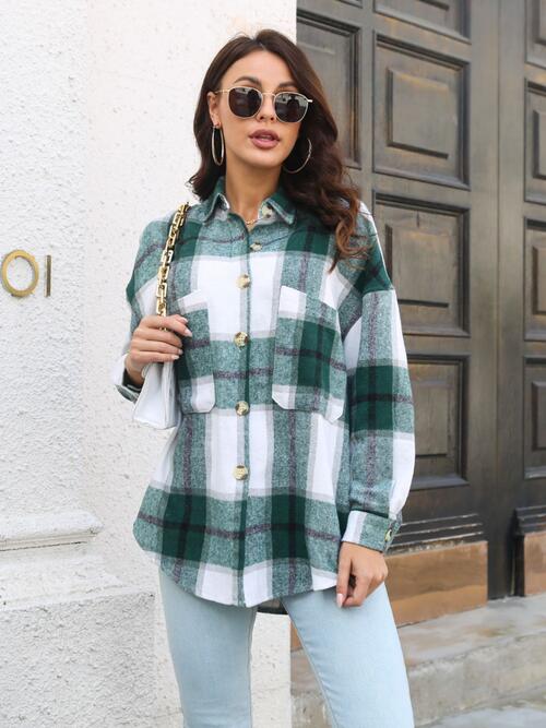 swvws Plaid Button Up Collared Neck Long Sleeve Shirt