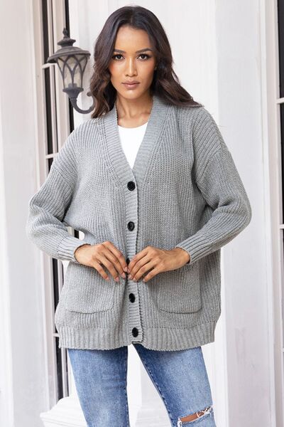 swvws Button Up Long Sleeve Cardigan with Pockets