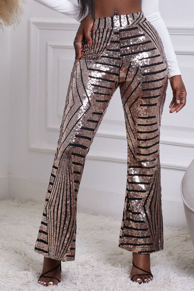 swvws Sequin Striped High Waist Bootcut Pants