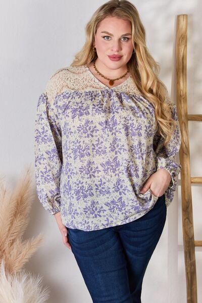 swvws Hailey & Co Full Size Lace Detail Printed Blouse