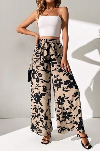 swvws Printed Tied Wide Leg Pants