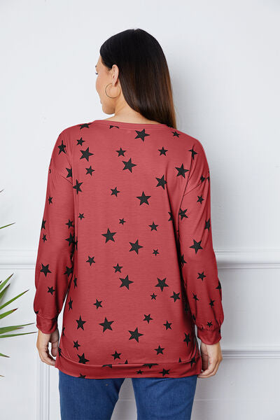 swvws Star Print Round Neck Dropped Shoulder Sweatshirt