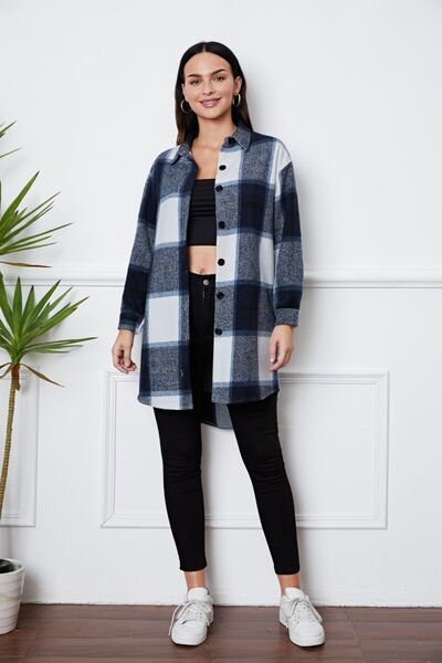 swvws Plaid Button Up Collared Neck Outerwear