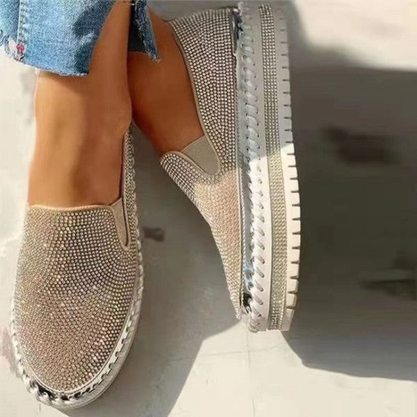 swvws - Silver Casual Patchwork Rhinestone Round Comfortable Out Door Flats Shoes