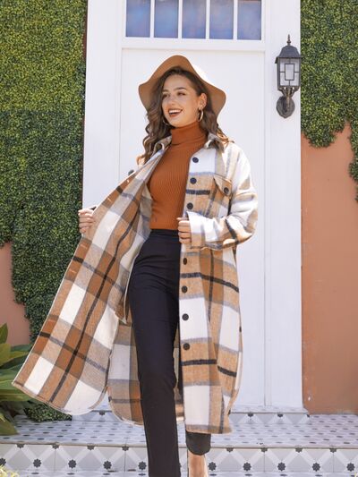 swvws Plaid Button Up Dropped Shoulder Coat