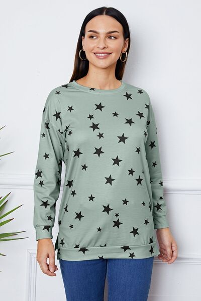 swvws Star Print Round Neck Dropped Shoulder Sweatshirt