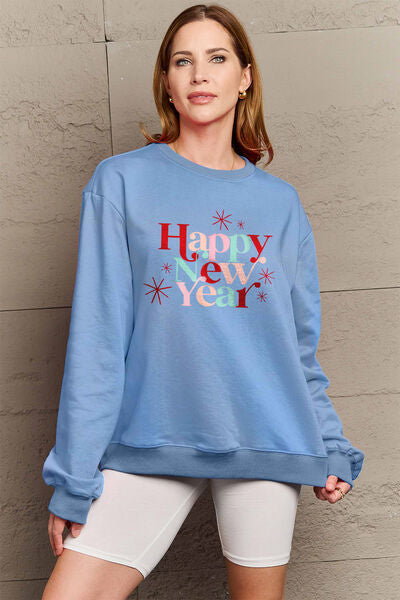 swvws Simply Love Full Size HAPPY NEW YEAR Round Neck Sweatshirt