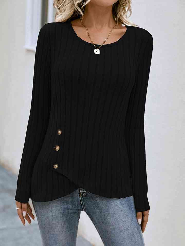 swvws Buttoned Tulip Hem Long Sleeve T-Shirt