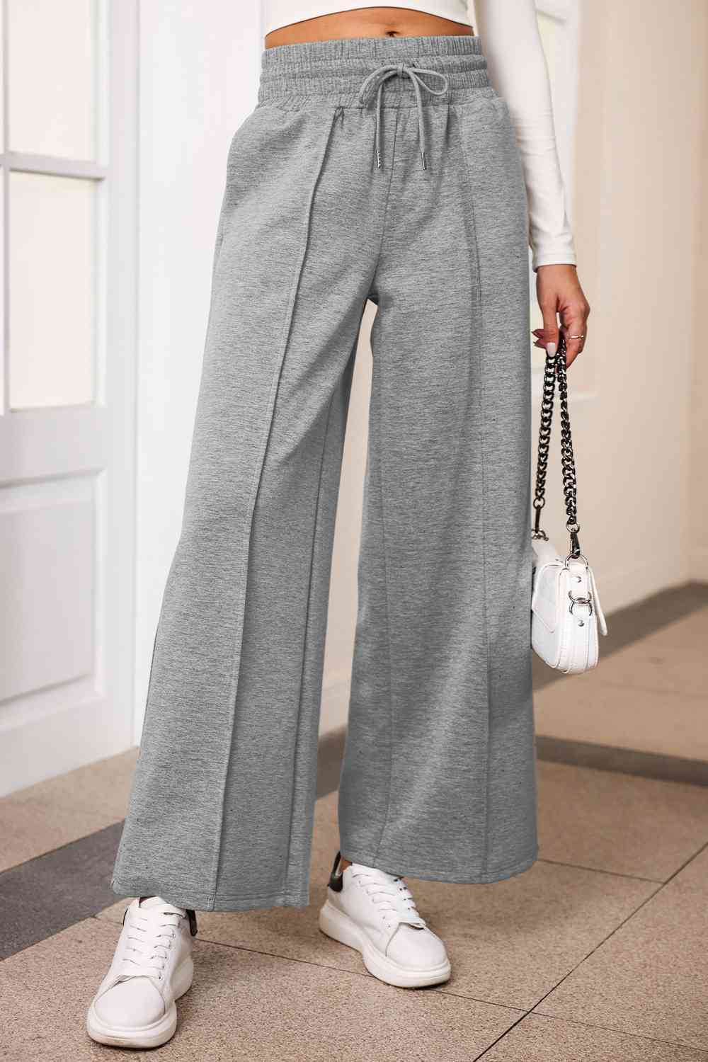 swvws Drawstring Wide Leg Pants with Pockets