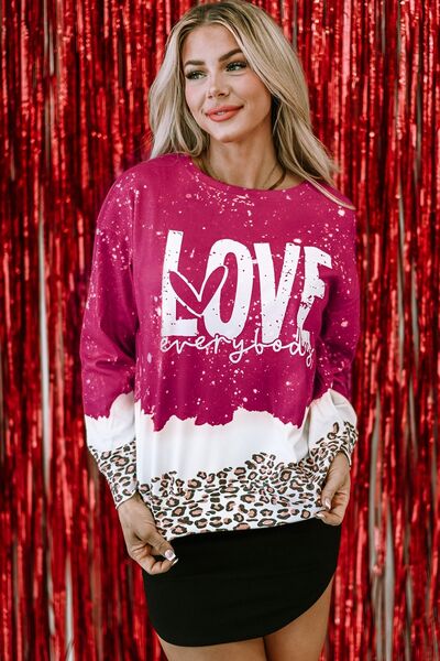 swvws LOVE EVERYBODY Leopard Round Neck Sweatshirt