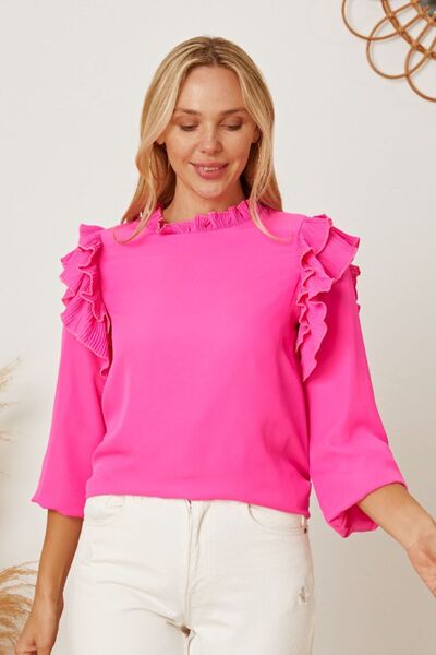 swvws Frill Ruffled Three-Quarter Sleeve Blouse