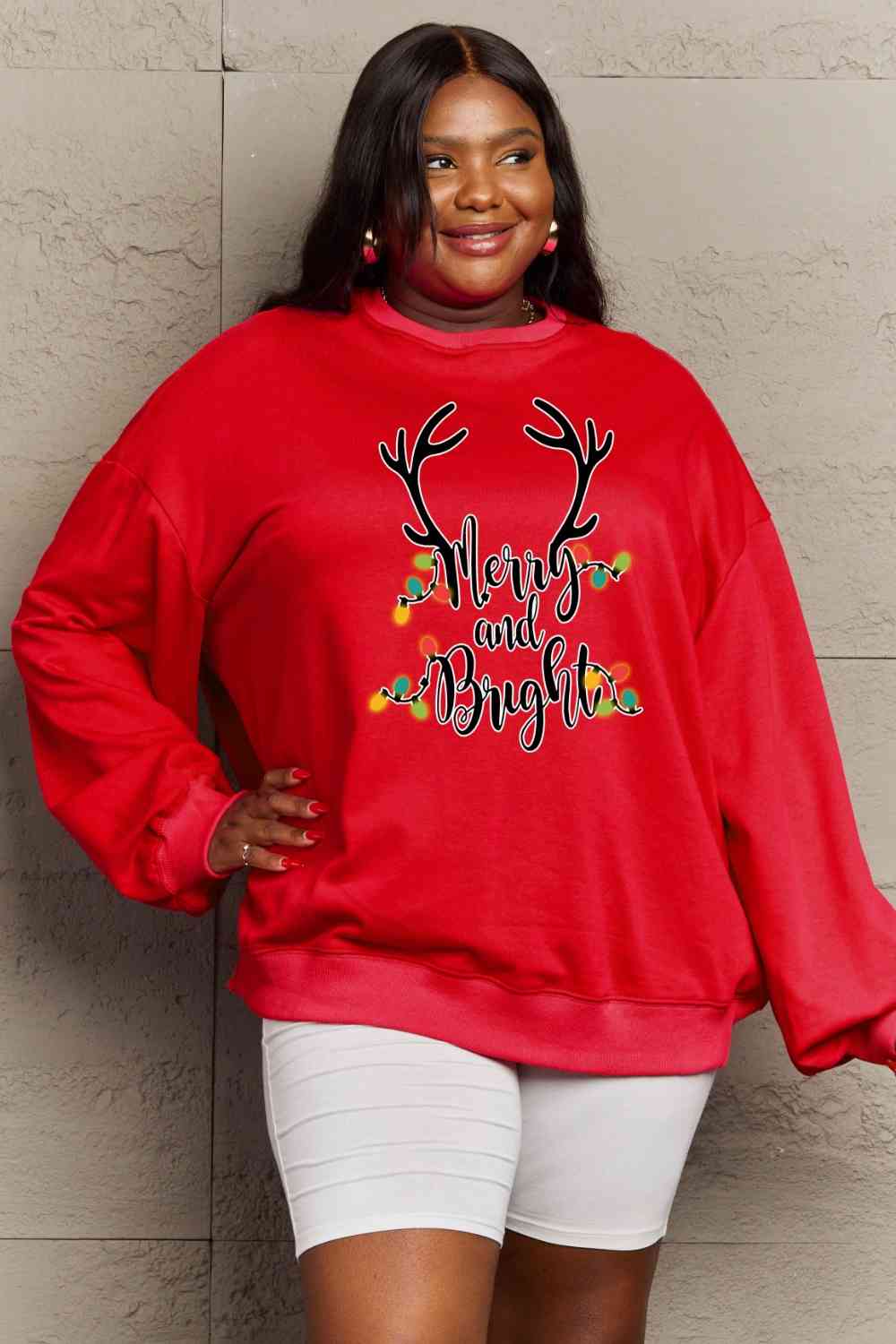 swvws Simply Love Full Size MERRY AND BRIGHT Graphic Sweatshirt