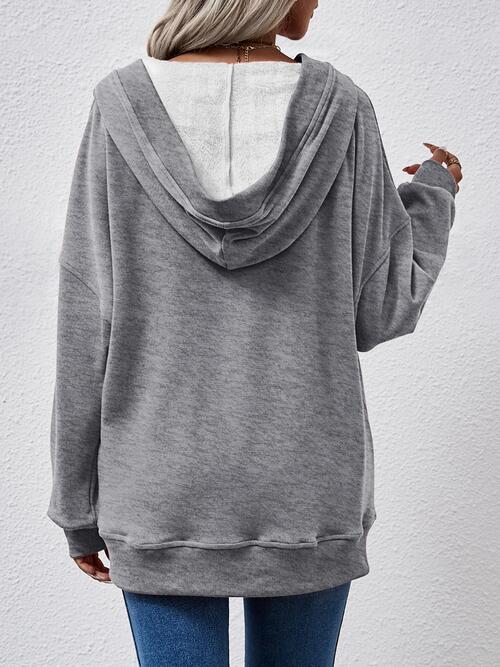 swvws V-Neck Drop Shoulder Long Sleeve Hoodie