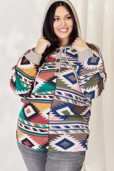 swvws Celeste Full Size Geometric Exposed Seam Drawstring Hoodie