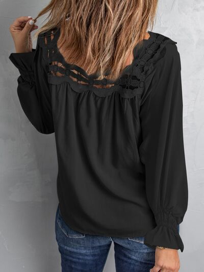 swvws Cutout Square Neck Long Sleeve Blouse