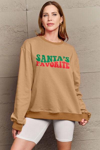 swvws Simply Love Full Size SANTA'S FAVORITE Round Neck Sweatshirt