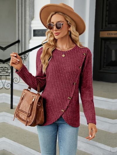 swvws Round Neck Long Sleeve Blouse