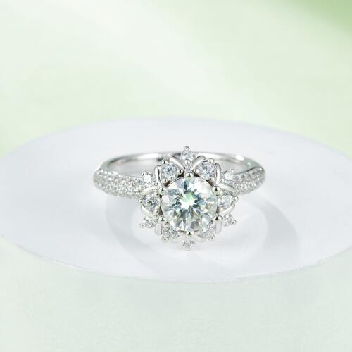 swvws 1 Carat Moissanite 925 Sterling Silver Flower Shape Ring