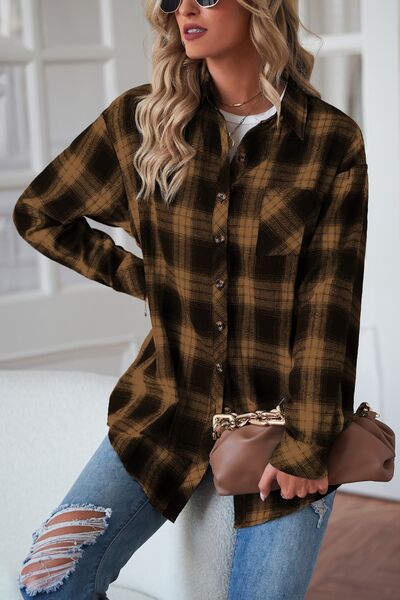 swvws Plaid Button Up Dropped Shoulder Outerwear