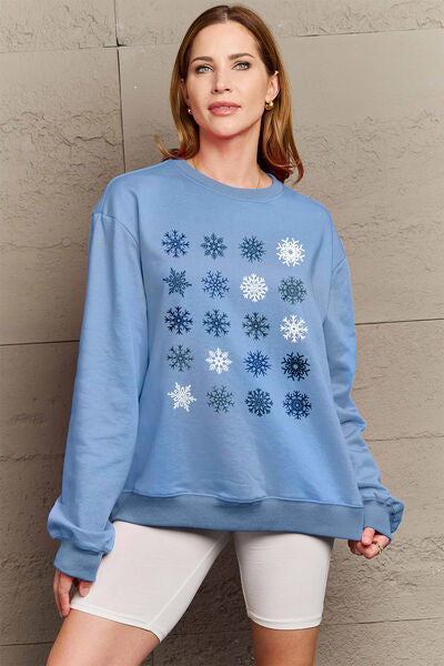 swvws Simply Love Full Size Snowflakes Round Neck Sweatshirt