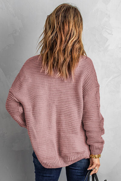 swvws Waffle-Knit Open Front Dropped Shoulder Sweater