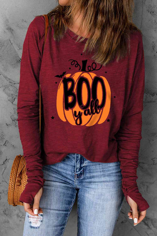 swvws Pumpkin Graphic Thumbhole Sleeve T-Shirt