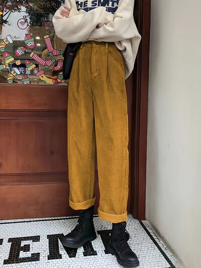 swvws Corduroy High Waist Cropped Straight Pants