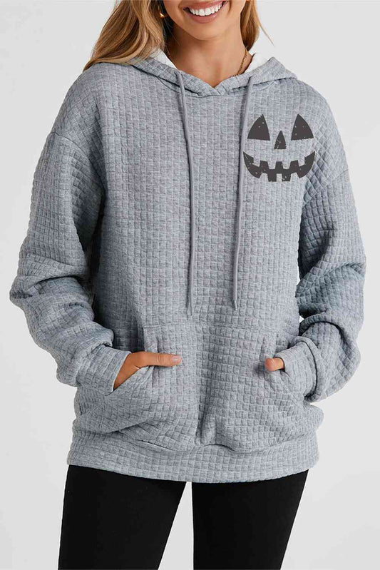 swvws Pumpkin Face Graphic Drawstring Hoodie with Pocket