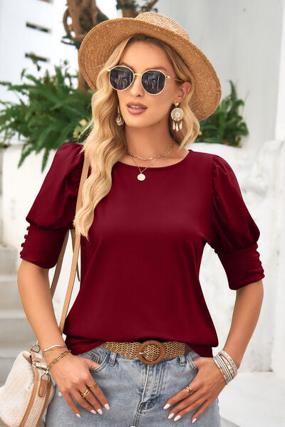 swvws Round Neck Lantern Sleeve Blouse