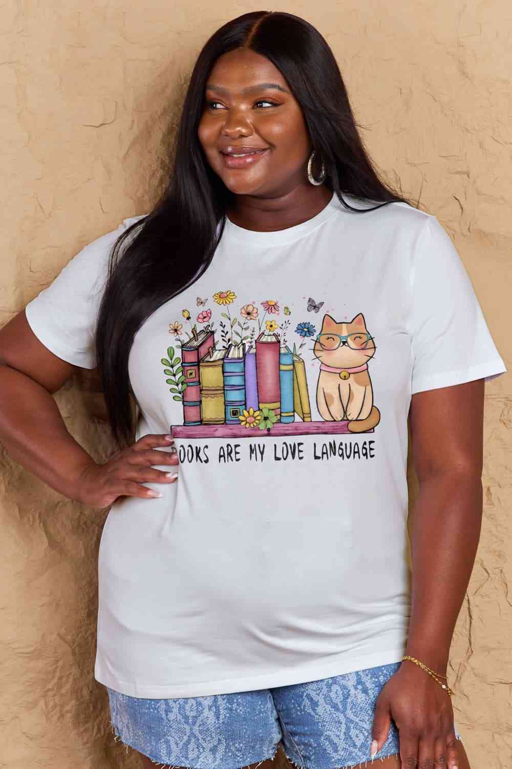 swvws Simply Love Full Size BOOKS ARE MY LOVE LANGUAGE Graphic Cotton Tee