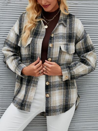 swvws Plaid Button Up Dropped Shoulder Outerwear