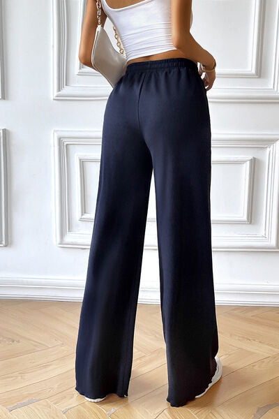 swvws Drawstring Wide Leg Pants with Pocketed