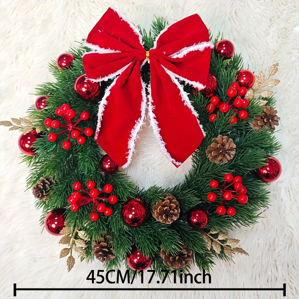 17.71" Festive Christmas Wreath - Perfect for Front Door & Wall Decor, Ideal Holiday Gift, No Power Needed