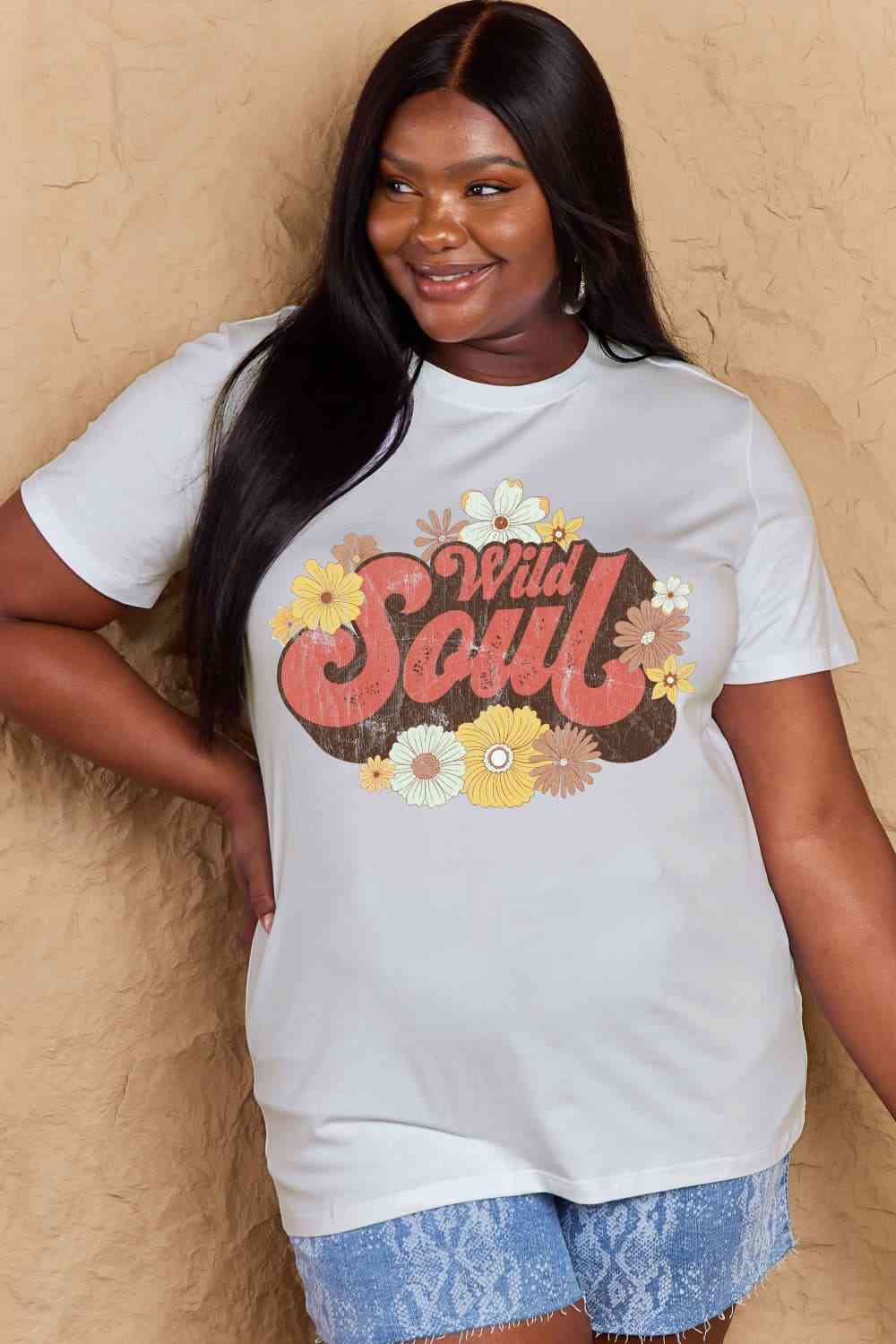 swvws Simply Love Full Size WILD SOUL Graphic Cotton T-Shirt